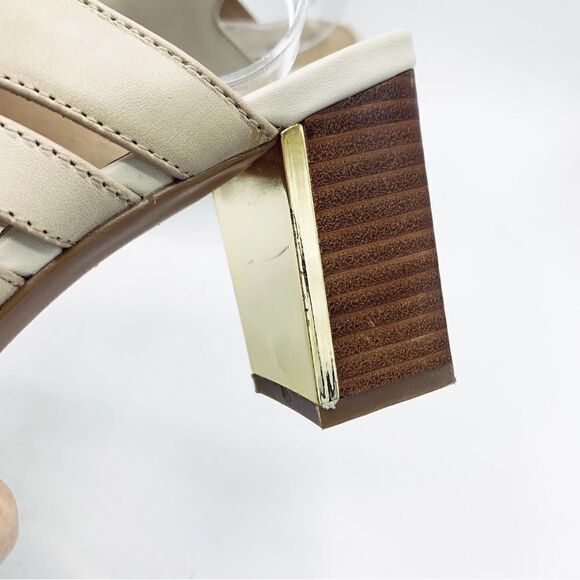 Adrienne Vittadini Pilly Cream‎ Leather Block Heel Sandals 9 - Picture 3 of 12